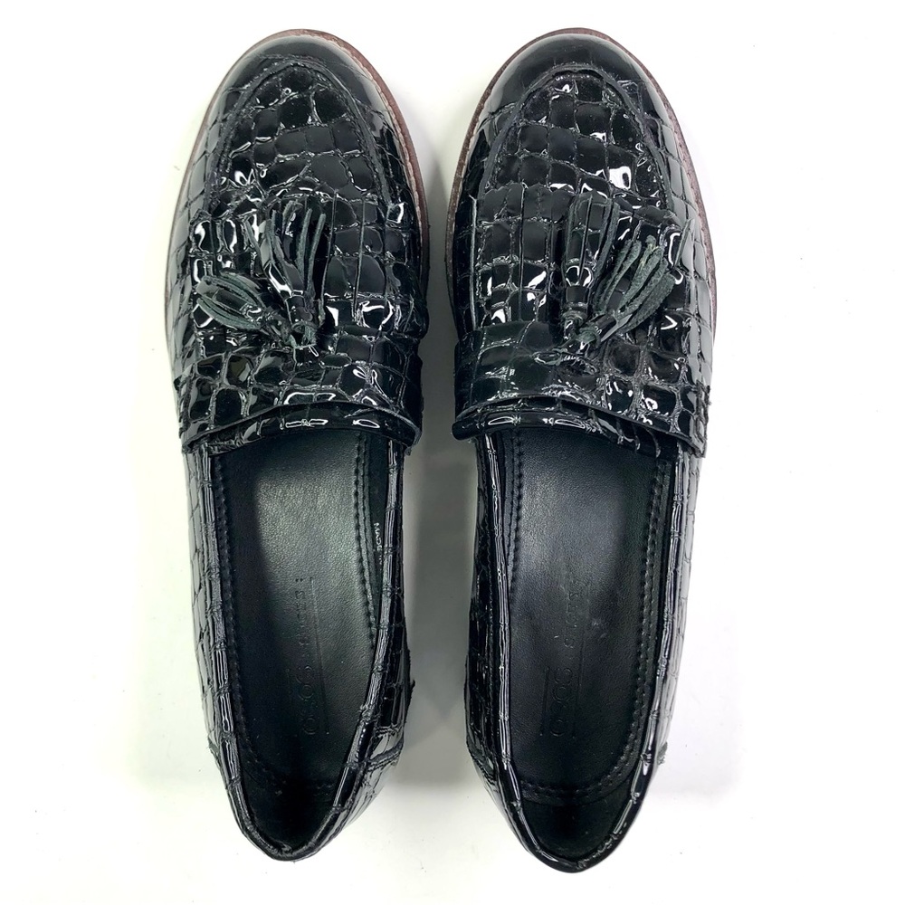 ASOS vegan patent leather croc alligator print kiltie tassel loafer black 8 - Picture 7 of 11